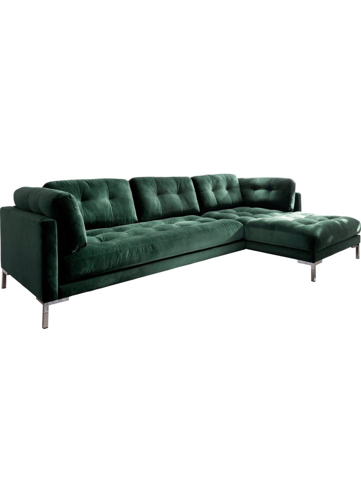 Modernes Ecksofa L - Form in Samt Grün - POLSTEROASE