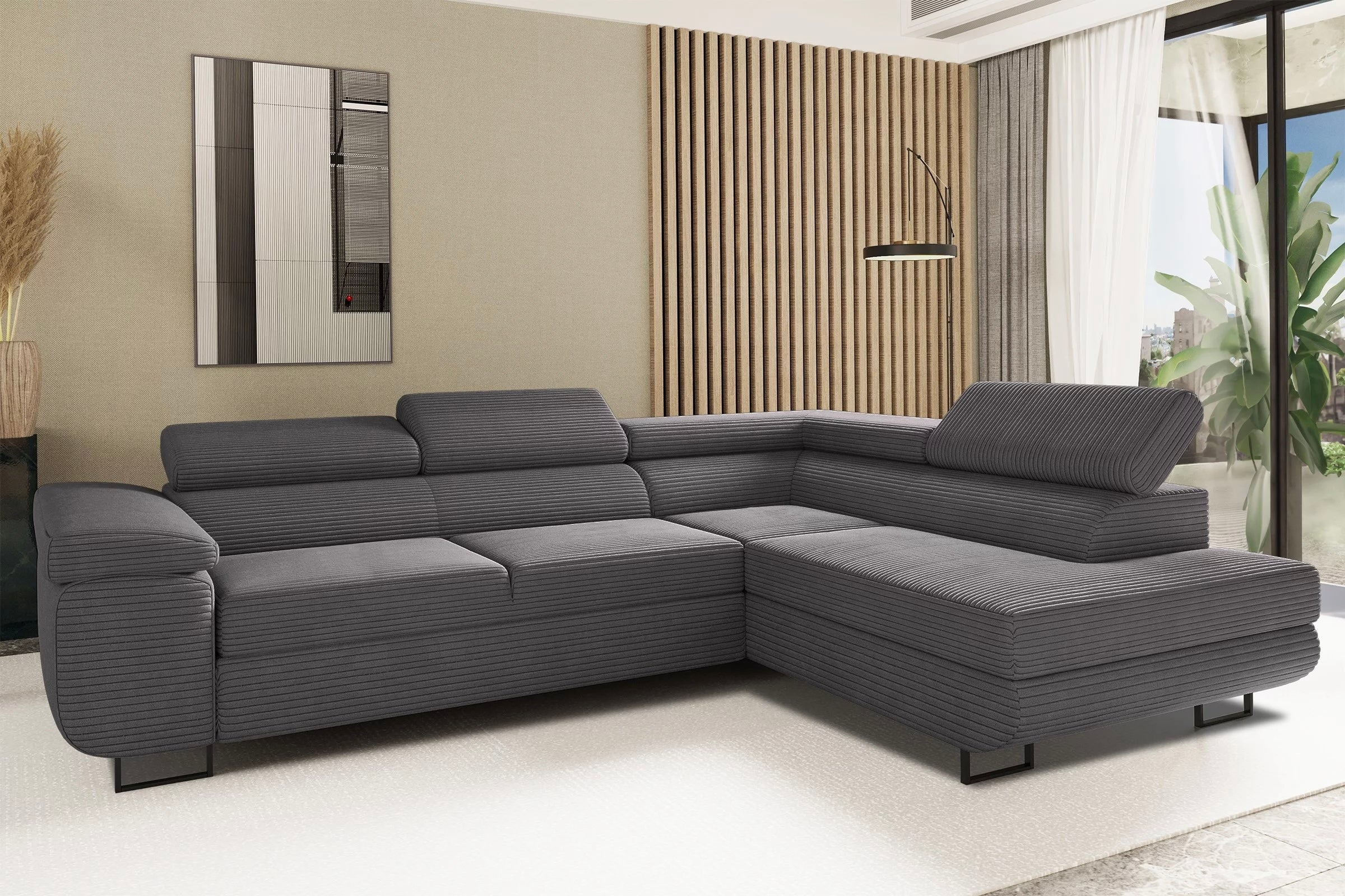 Ecksofa Tokyo (re) mit Schlaffunktion in Cord, 277 cm Breite