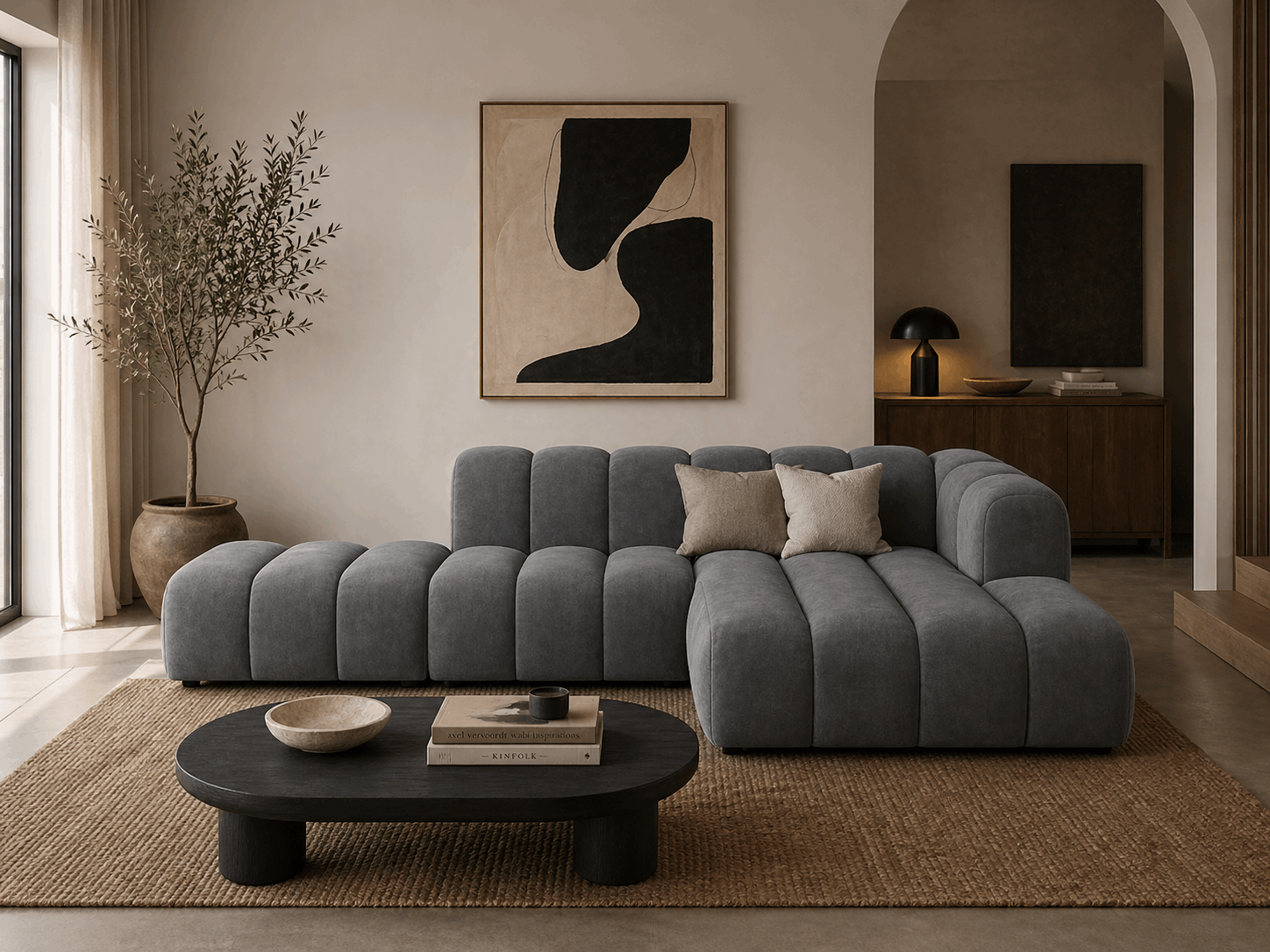 Grandé Ecksofa (rechts) in Samt, 299 cm Breite - Modulsofa