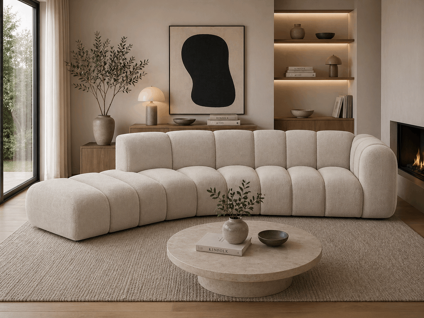 Grandé abgerundet (links) in Samt, 335 cm Breite - Modulsofa