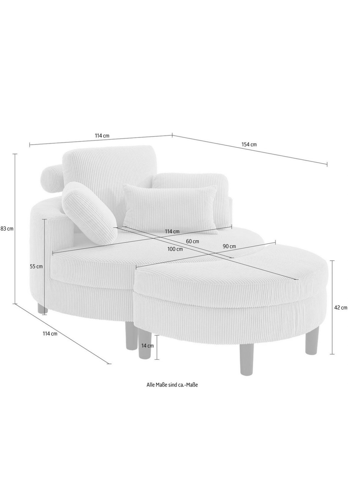 Loveseat / Relaxliege in Cord - POLSTEROASE