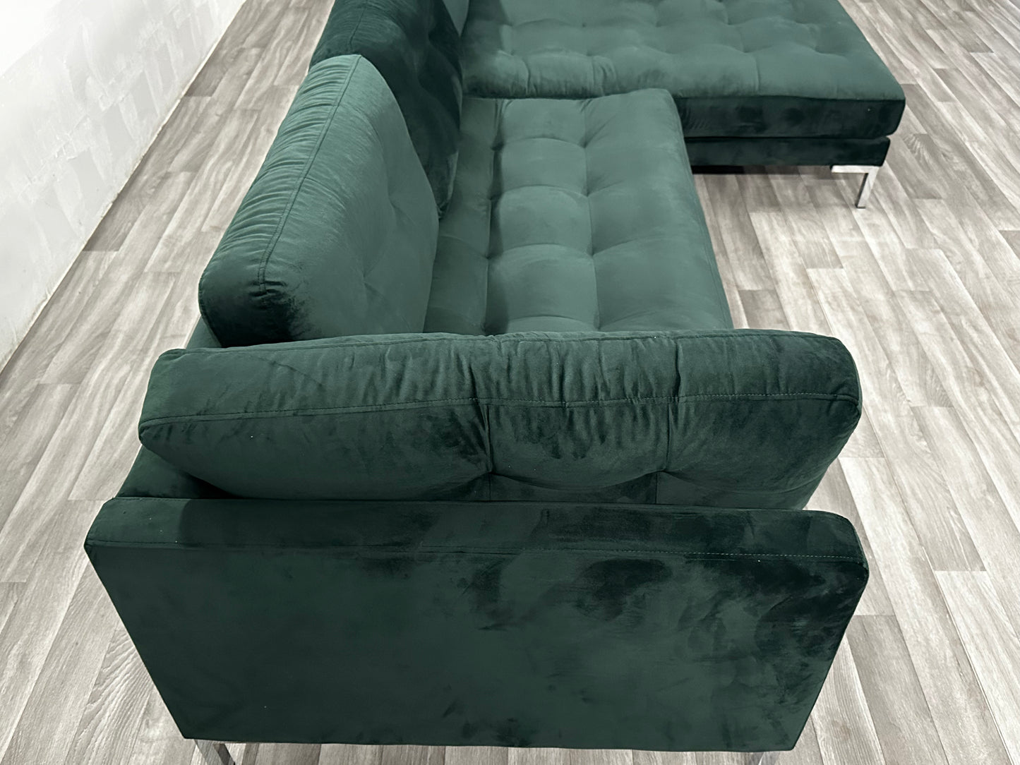 Modernes Ecksofa L-Form in Samt Grün