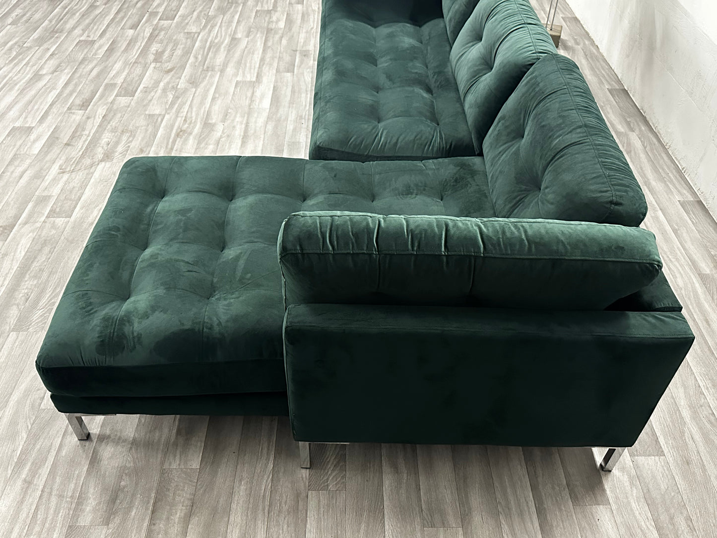 Modernes Ecksofa L-Form in Samt Grün