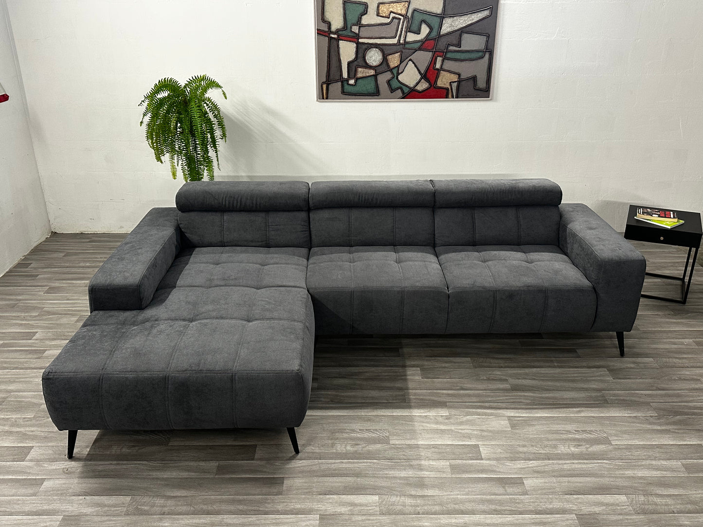 Ecksofa L-Form in Webstoff Dunkelgrau