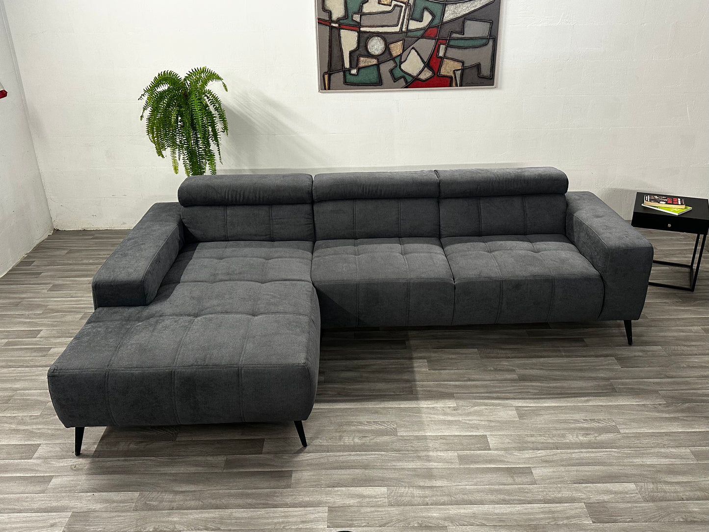 Ecksofa L-Form in Webstoff Dunkelgrau