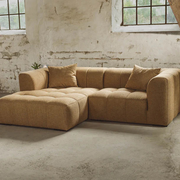 Bora Ecksofa (links) in Bouclé Gold, 240 cm Breite | PolsterOase