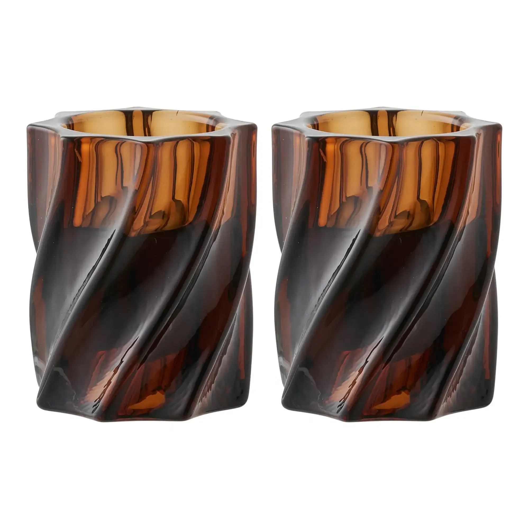 Kerzenhalter 2er Set aus Glas in Rauchbraun – Skandinavische Deko