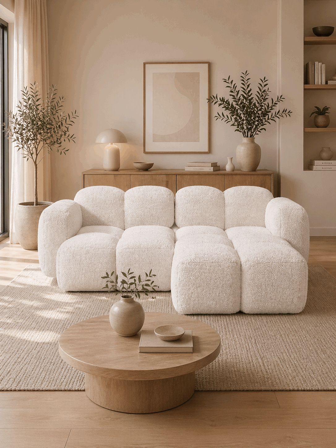 Luno 2-Sitzer Ecksofa (rechts) in Bouclé, 212 cm Breite