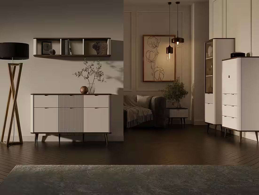 Mavi Bücherregal 90 cm – Design Regal mit Schublade & Metallgriffen (Kaschmir/Graphit Marmor)