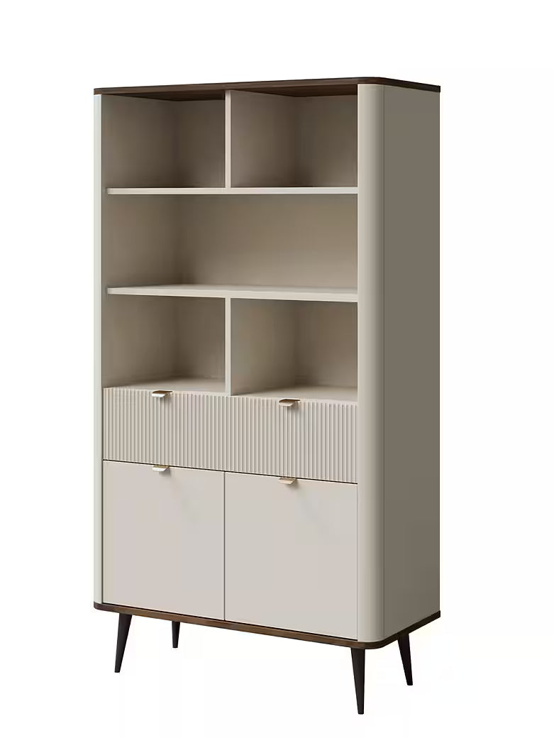 Mavi Bücherregal 90 cm – Design Regal mit Schublade & Metallgriffen (Kaschmir/Nussbaum)