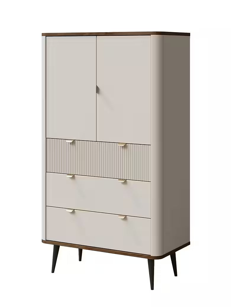 Mavi Hochkommode 90 cm – Design Kommode mit 3 Schubladen & 2 Türen (Kaschmir/Nussbaum)