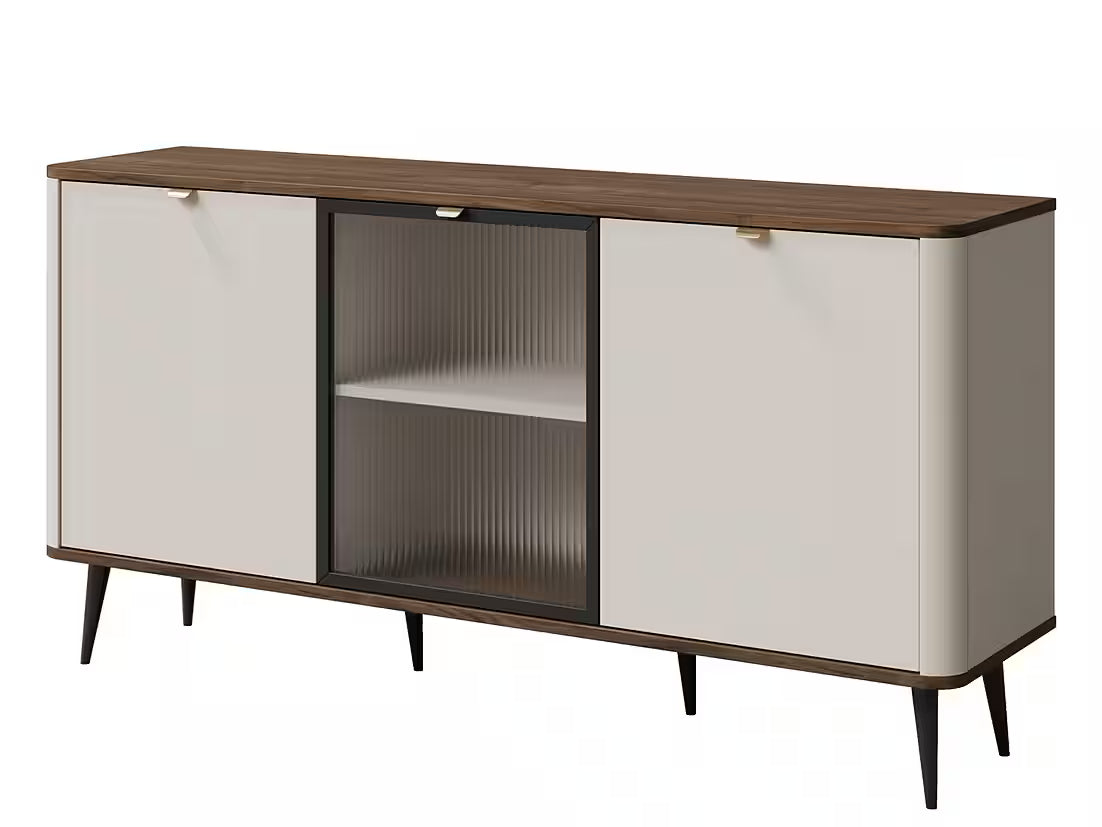 Mavi Kommode 160 cm – Design Sideboard mit Glastüren & Metallgriffen (Kaschmir/Graphit Marmor)