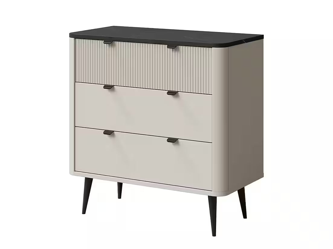 Mavi Kommode 90 cm – Design Sideboard mit 3 Schubladen & Metallgriffen (Kaschmir/Graphit Marmor)
