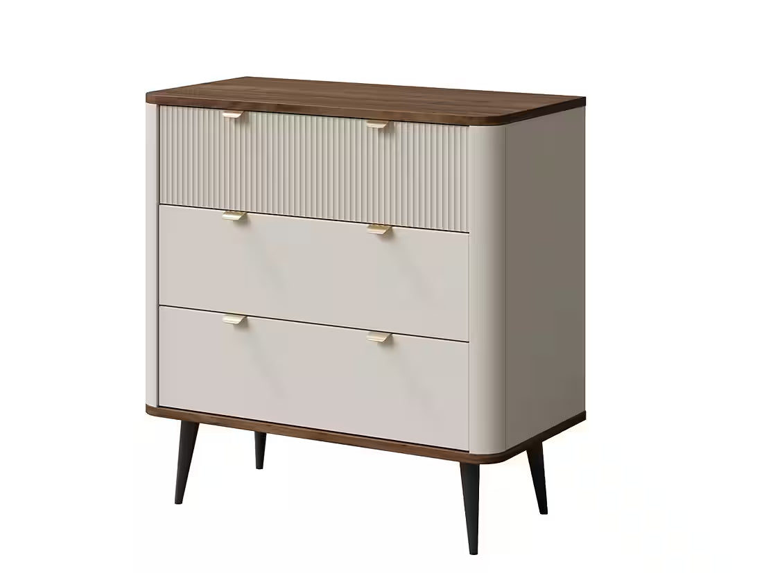 Mavi Kommode 90 cm – Design Sideboard mit 3 Schubladen & Metallgriffen (Kaschmir/Nussbaum)