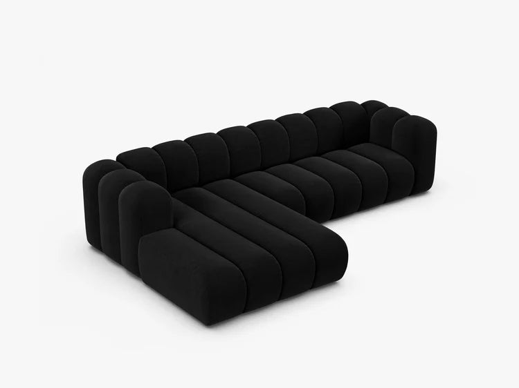 Grandé Ecksofa in Samt Schwarz, 288 cm Breite
