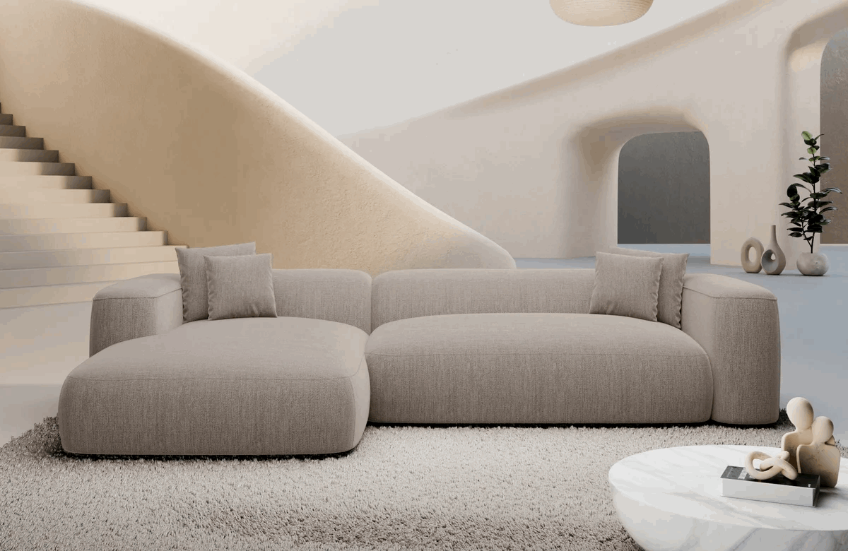 Modernes Ecksofa in Struktur, 267 cm Breite
