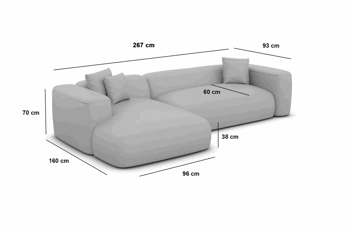 Modernes Ecksofa in Struktur, 267 cm Breite