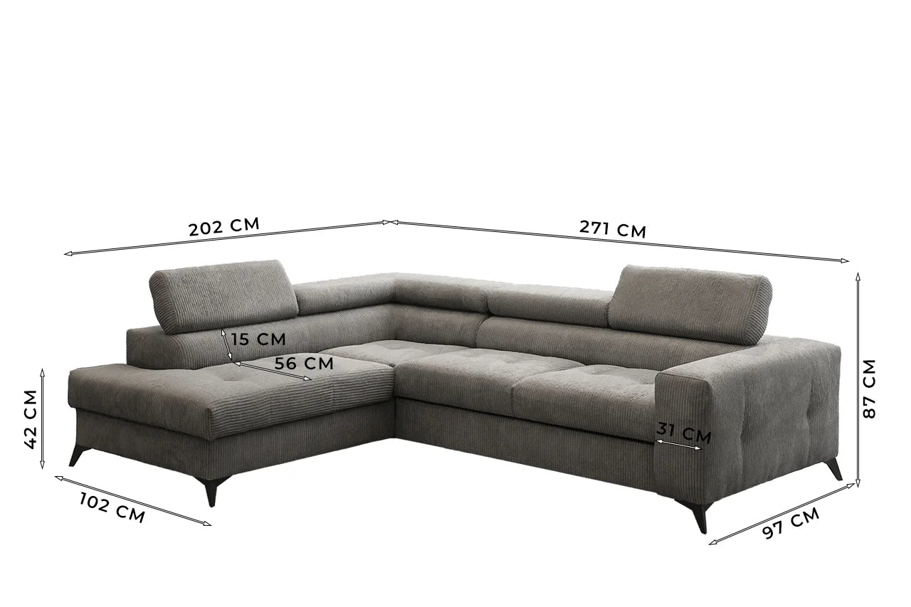 Ecksofa Anafi in Cord, 271 cm Breite