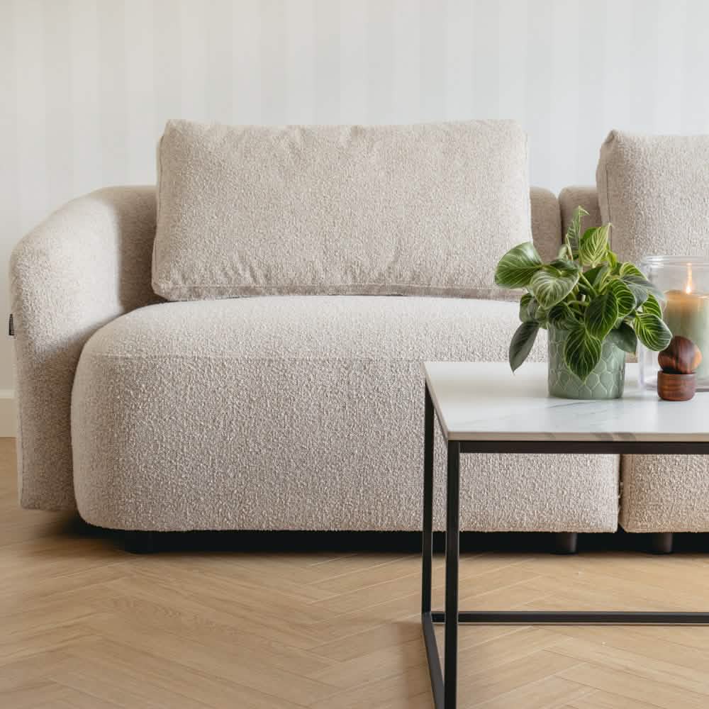 Nolio Modulsofa in Bouclé Beige + Hocker, 315 cm Breite | PolsterOase