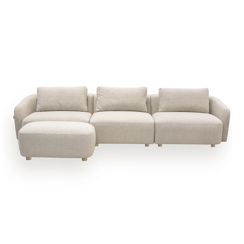 Nolio Modulsofa in Bouclé Beige + Hocker, 315 cm Breite | PolsterOase