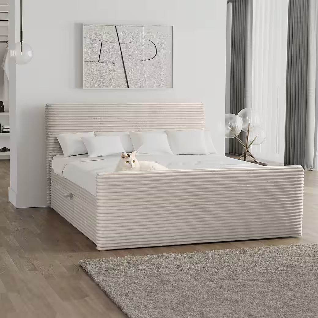 PolsterOase Bett – Boxspringbett Trento 120x200 cm mit Bettkasten, Topper und Bonellmatratze in Breitcord – Ansicht 01