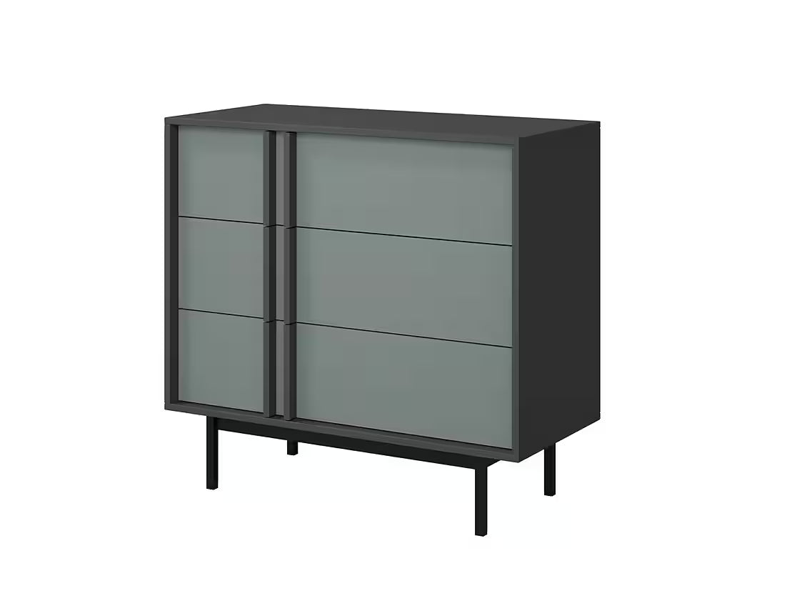 PolsterOase Kommode – Alva 93 cm – Moderne Kommode mit 3 Schubladen & Metallfüßen (Salbei) – Ansicht 01