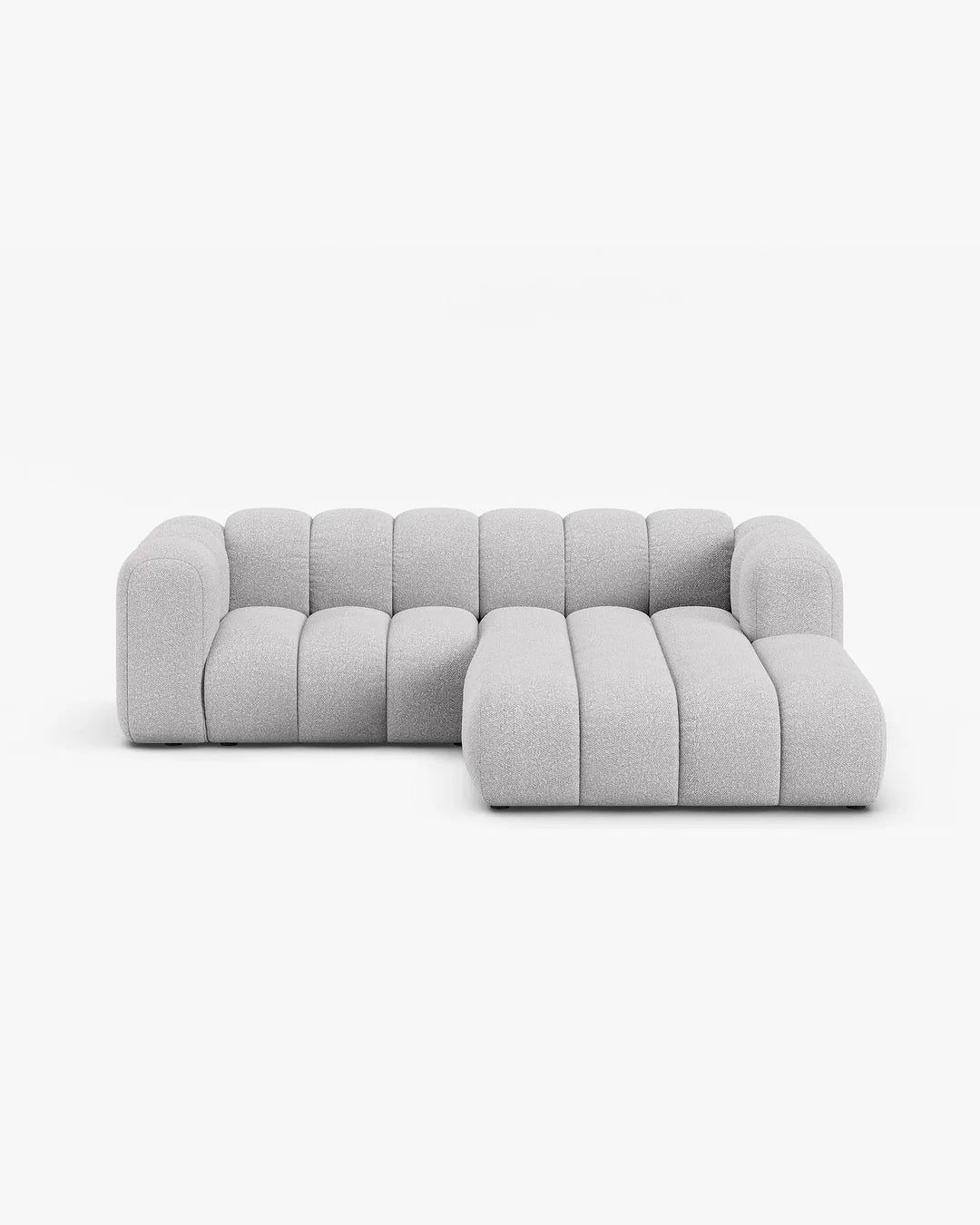 PolsterOase Modulsofa – Grandé Ecksofa 3-Sitzer in Bouclé, 230 cm Breite, Grau, Rechts – Frontalansicht