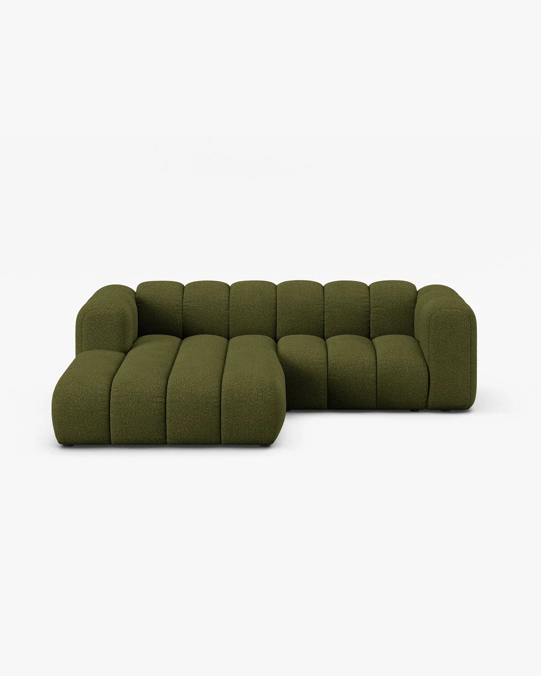 PolsterOase Modulsofa – Grandé Ecksofa 3-Sitzer in Bouclé, 230 cm Breite, Grün, Links – Frontalansicht