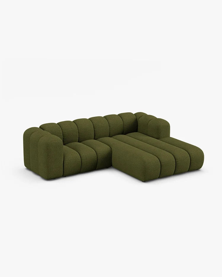 PolsterOase Modulsofa – Grandé Ecksofa 3-Sitzer in Bouclé, 230 cm Breite, Grün, Rechts – Seitenansicht