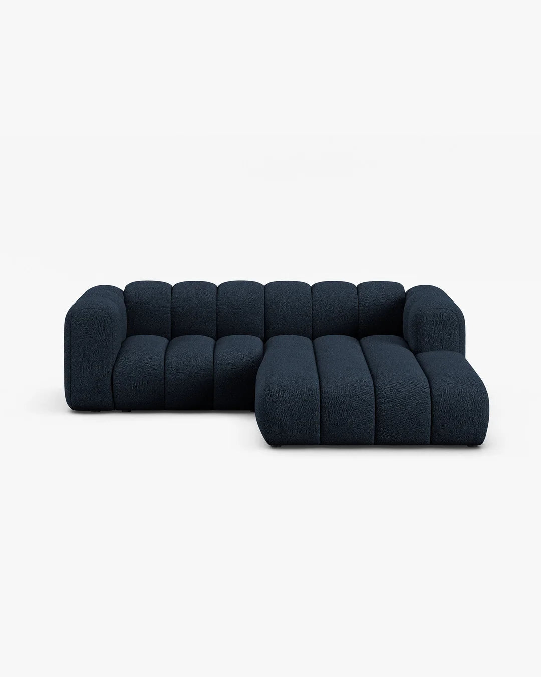 PolsterOase Modulsofa – Grandé Ecksofa 3-Sitzer in Bouclé, 230 cm Breite, Königsblau, Rechts – Frontalansicht