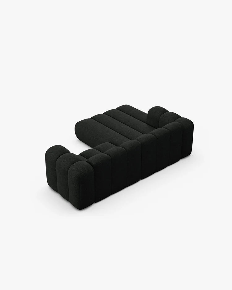 PolsterOase Modulsofa – Grandé Ecksofa 3-Sitzer in Bouclé, 230 cm Breite, Schwarz, Links – Detailansicht