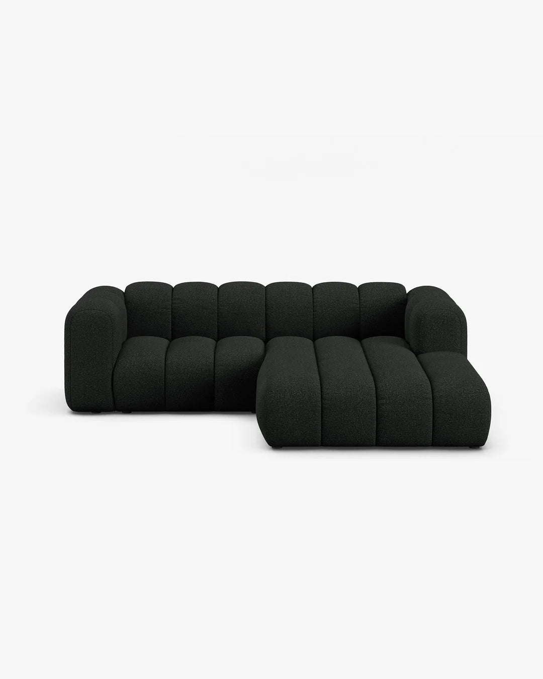 PolsterOase Modulsofa – Grandé Ecksofa 3-Sitzer in Bouclé, 230 cm Breite, Schwarz, Rechts – Frontalansicht