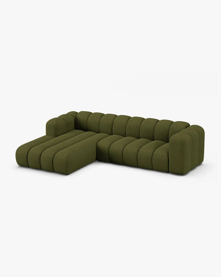 PolsterOase Modulsofa – Grandé Ecksofa 4-Sitzer in Bouclé, 290 cm Breite, Grün – Ansicht 3