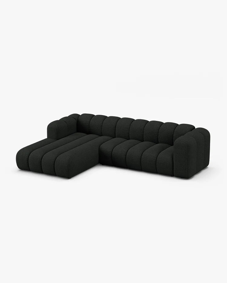 PolsterOase Modulsofa – Grandé Ecksofa 4-Sitzer in Bouclé, 290 cm Breite, Schwarz – Ansicht 3