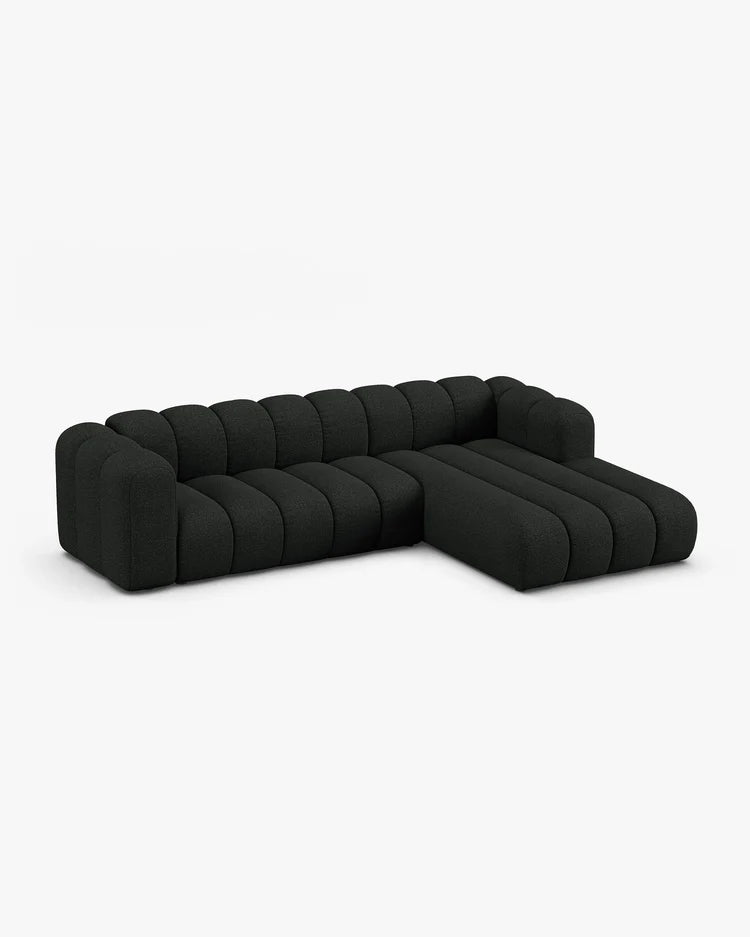 PolsterOase Modulsofa – Grandé Ecksofa 4-Sitzer in Bouclé, 290 cm Breite, Schwarz – Ansicht 3
