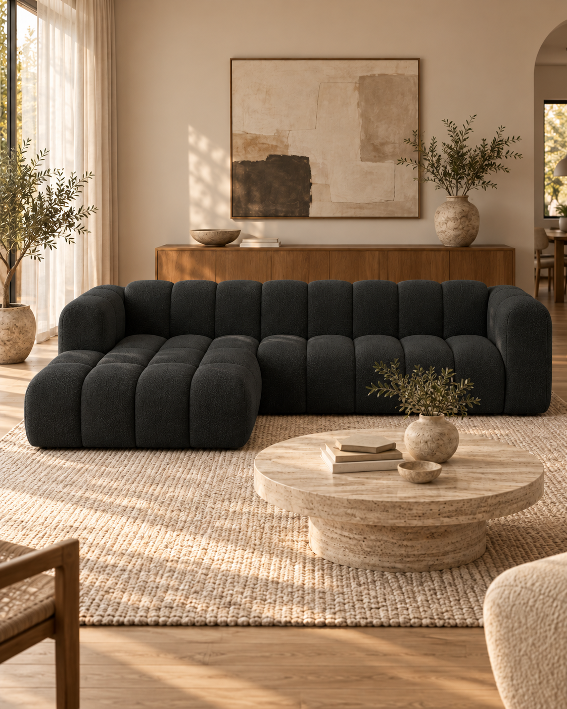 PolsterOase Modulsofa – Grandé Ecksofa, 4-Sitzer, 290 cm in Bouclé, Schwarz – zusätzliche Produktansicht
