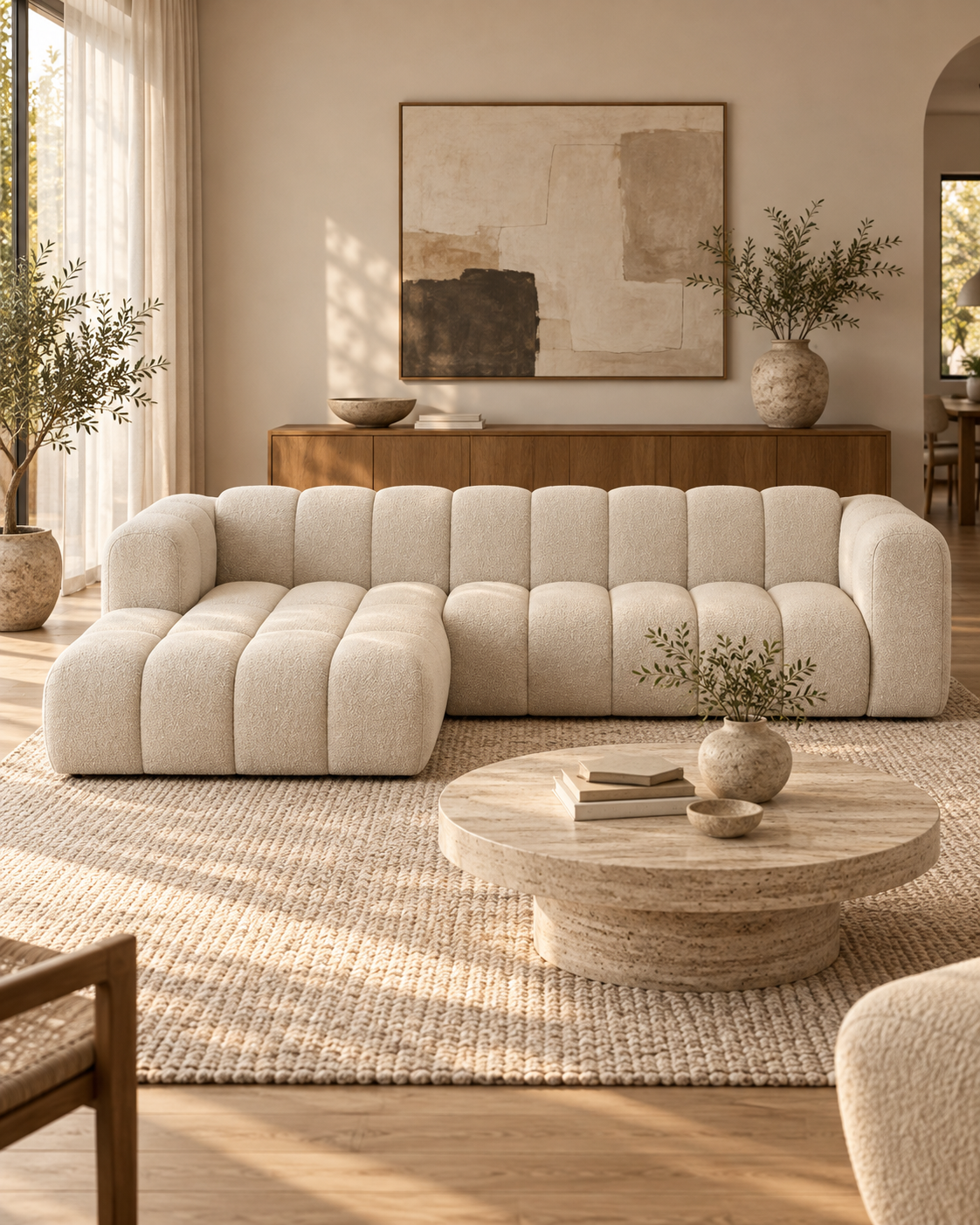 PolsterOase Modulsofa – Grandé Ecksofa, 4-Sitzer, 290 cm in Bouclé, Beige – zusätzliche Produktansicht