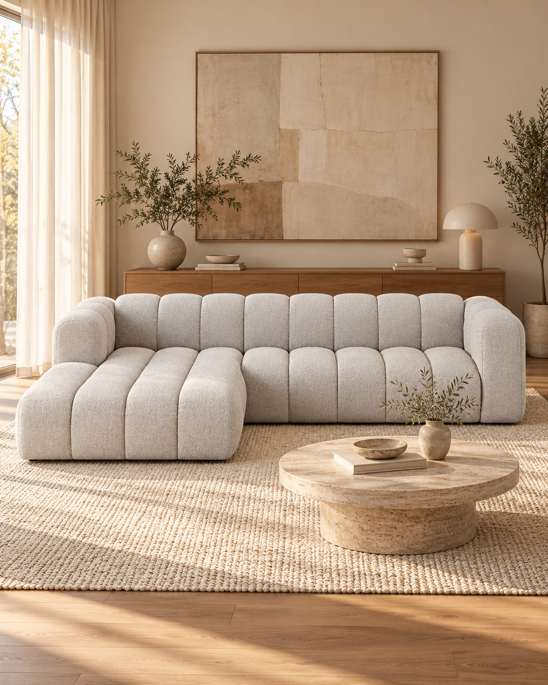 PolsterOase Modulsofa – Grandé Ecksofa, 4-Sitzer, 290 cm in Bouclé, Grau – zusätzliche Produktansicht