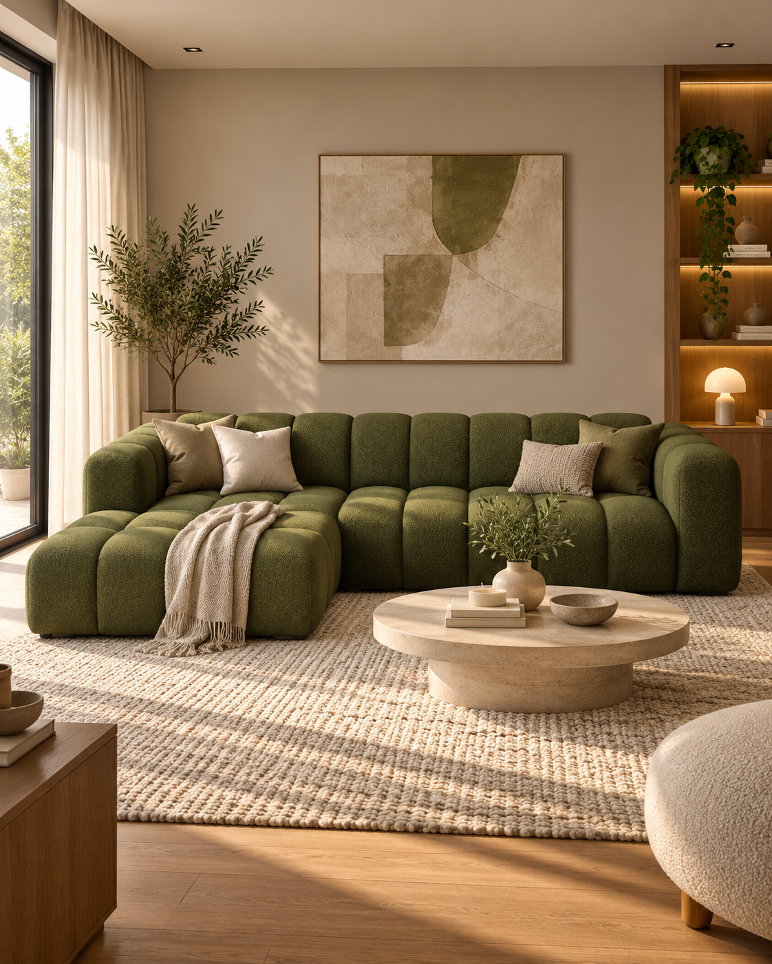 PolsterOase Modulsofa – Grandé Ecksofa, 4-Sitzer, 290 cm in Bouclé, Grün – zusätzliche Produktansicht