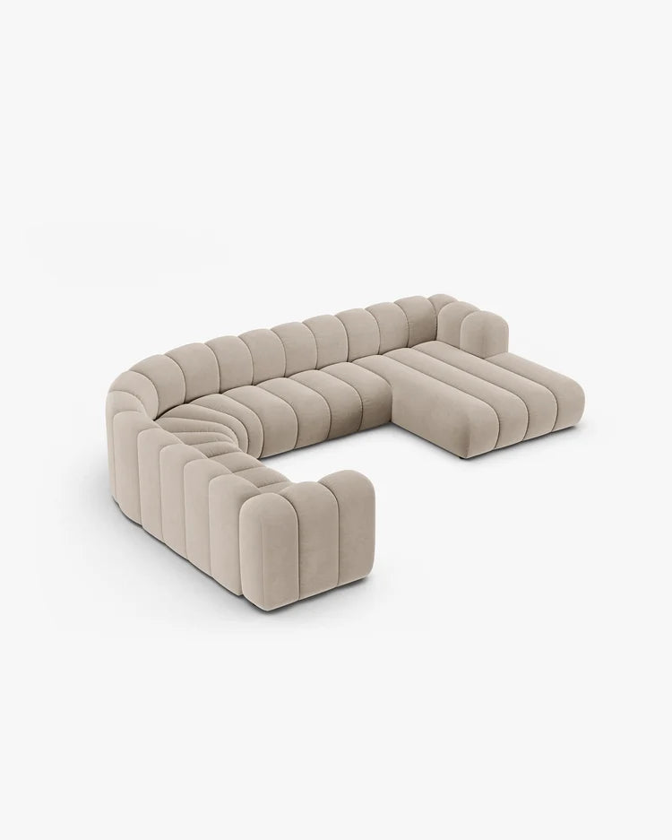 PolsterOase Modulsofa – Grandé Wohnlandschaft 6-Sitzer in Samt, 370 cm Breite, Beige – Ansicht 4