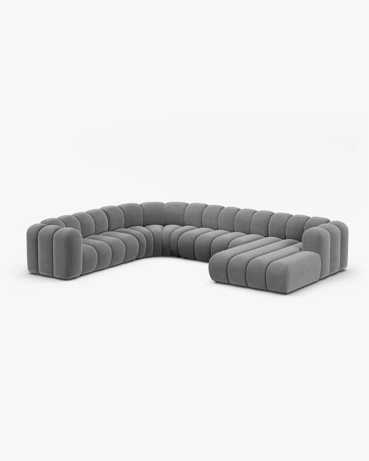 PolsterOase Modulsofa – Grandé Wohnlandschaft 6-Sitzer in Samt, 370 cm Breite, Grau – Ansicht 3