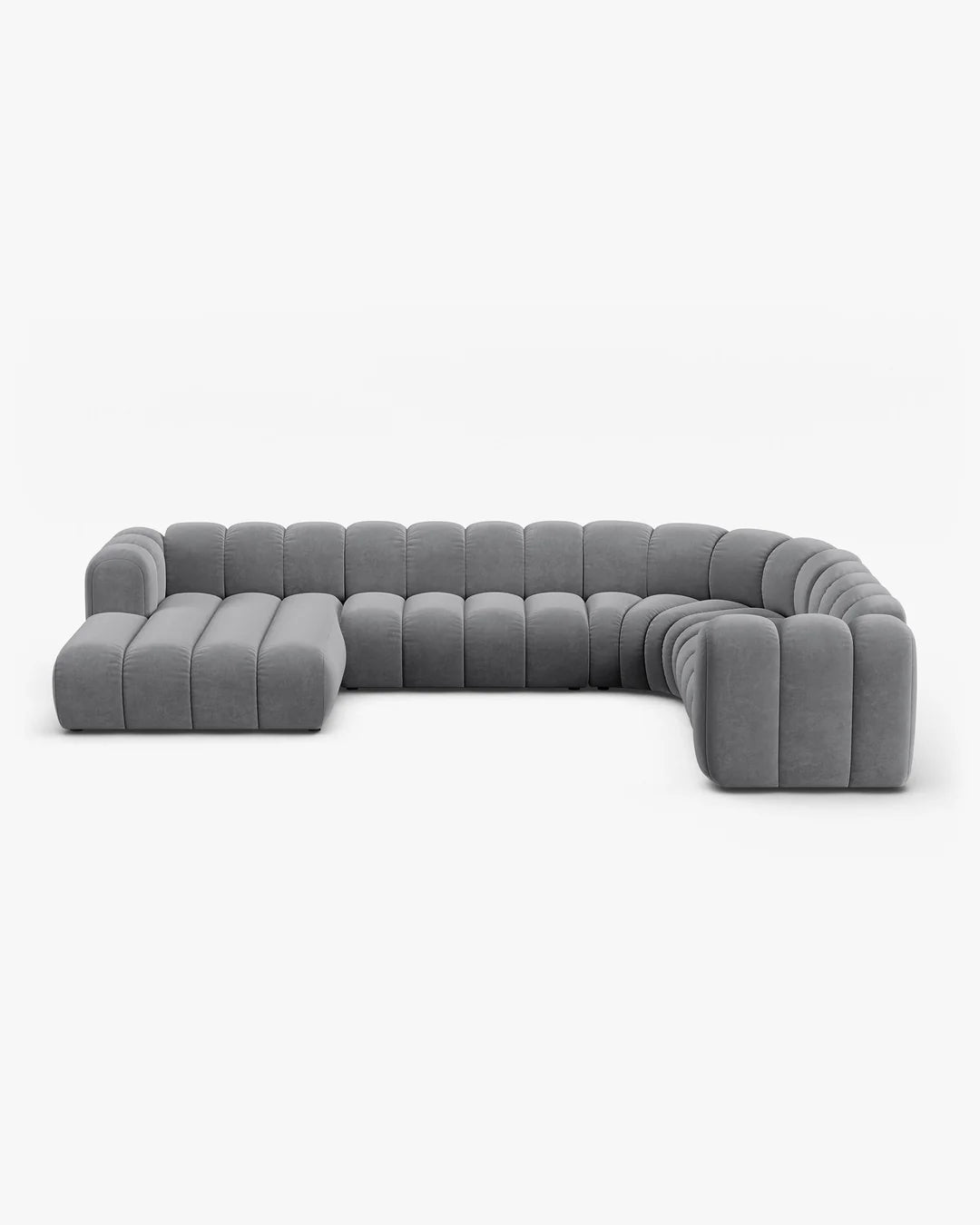 PolsterOase Modulsofa – Grandé Wohnlandschaft 6-Sitzer in Samt, 370 cm Breite, Grau – Ansicht 1