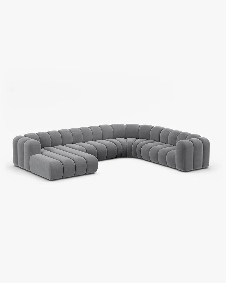 PolsterOase Modulsofa – Grandé Wohnlandschaft 6-Sitzer in Samt, 370 cm Breite, Grau – Ansicht 3