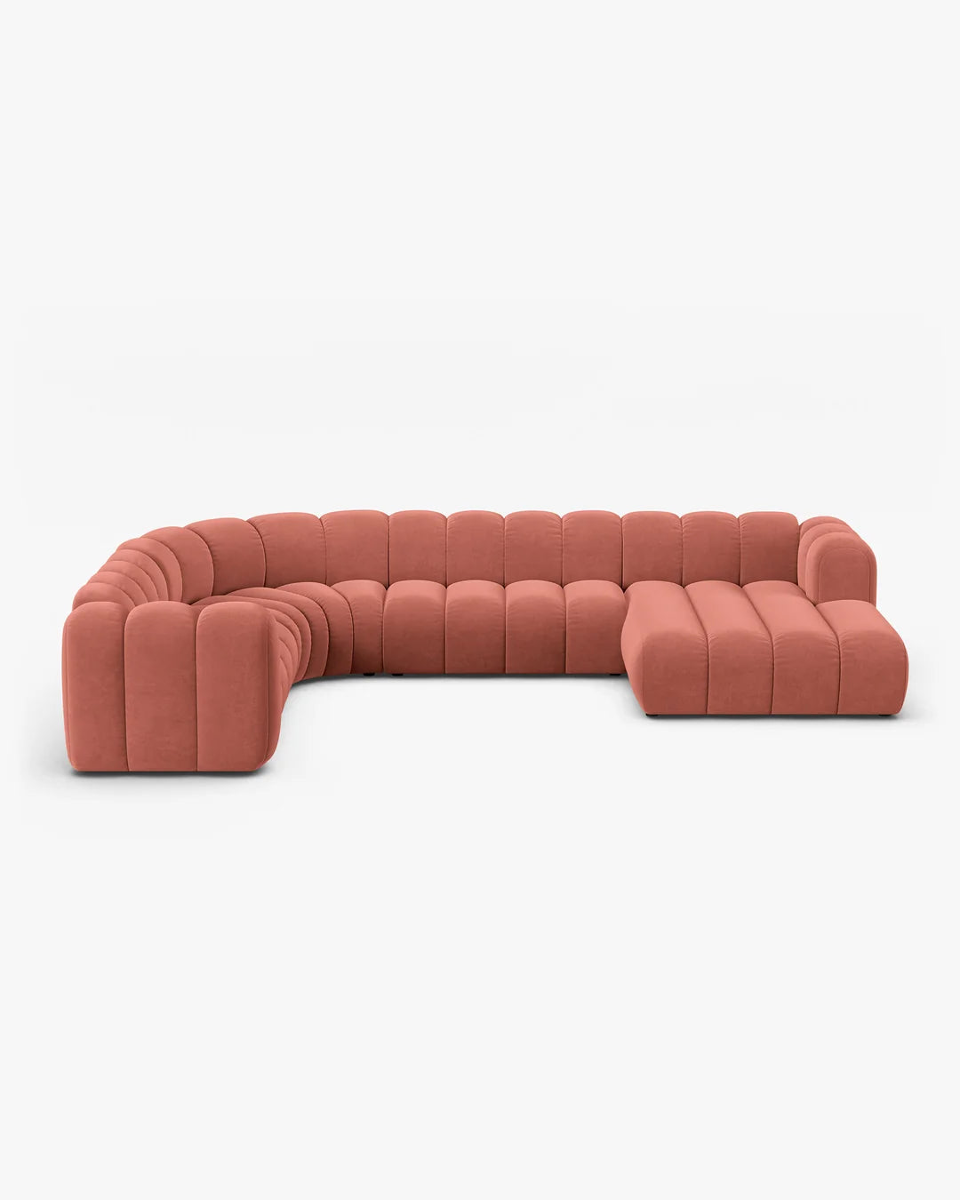 PolsterOase Modulsofa – Grandé Wohnlandschaft 6-Sitzer in Samt, 370 cm Breite, Korall – Ansicht 1