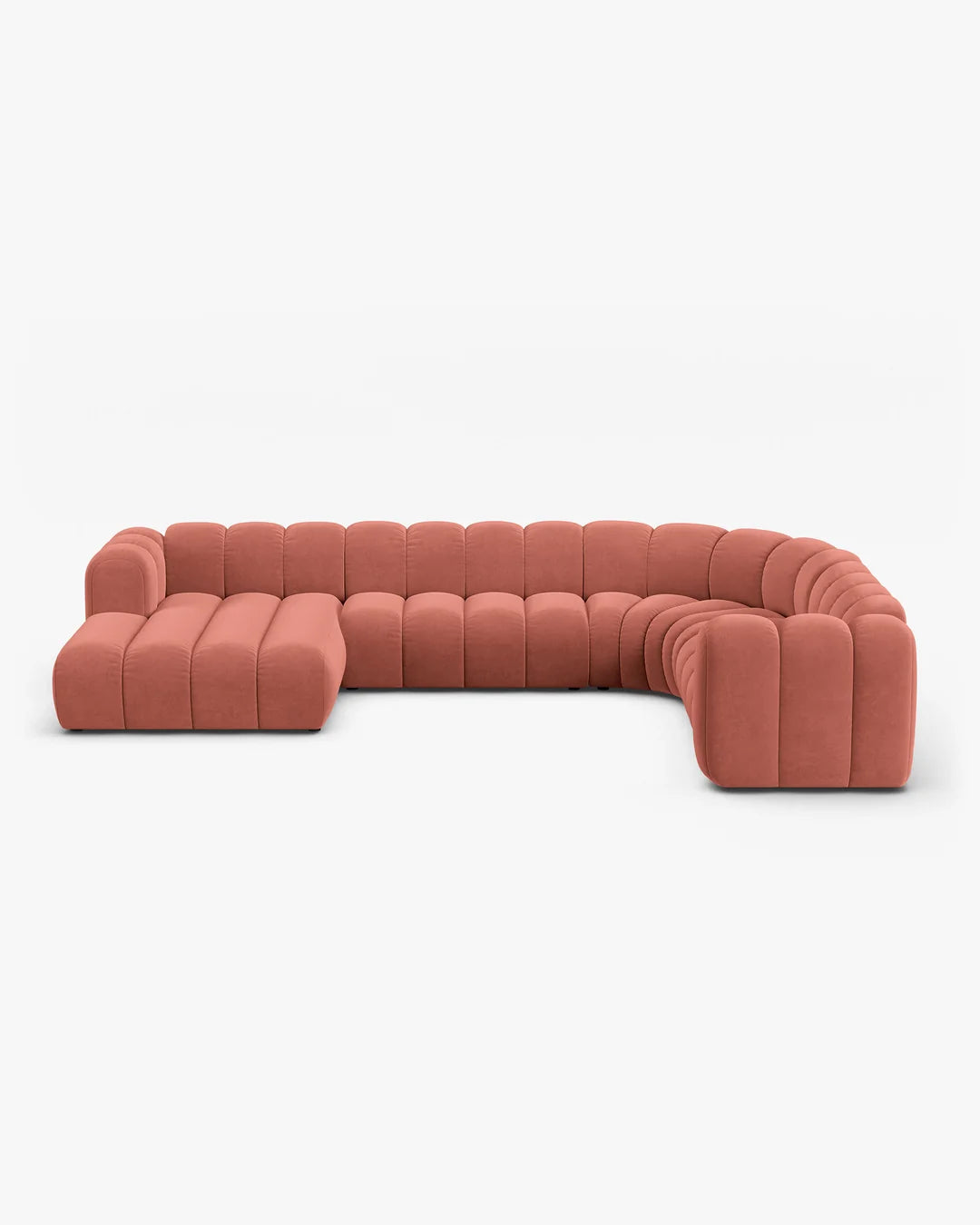 PolsterOase Modulsofa – Grandé Wohnlandschaft 6-Sitzer in Samt, 370 cm Breite, Korall – Ansicht 1