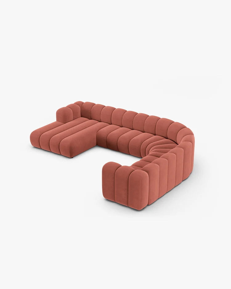 PolsterOase Modulsofa – Grandé Wohnlandschaft 6-Sitzer in Samt, 370 cm Breite, Korall – Ansicht 4