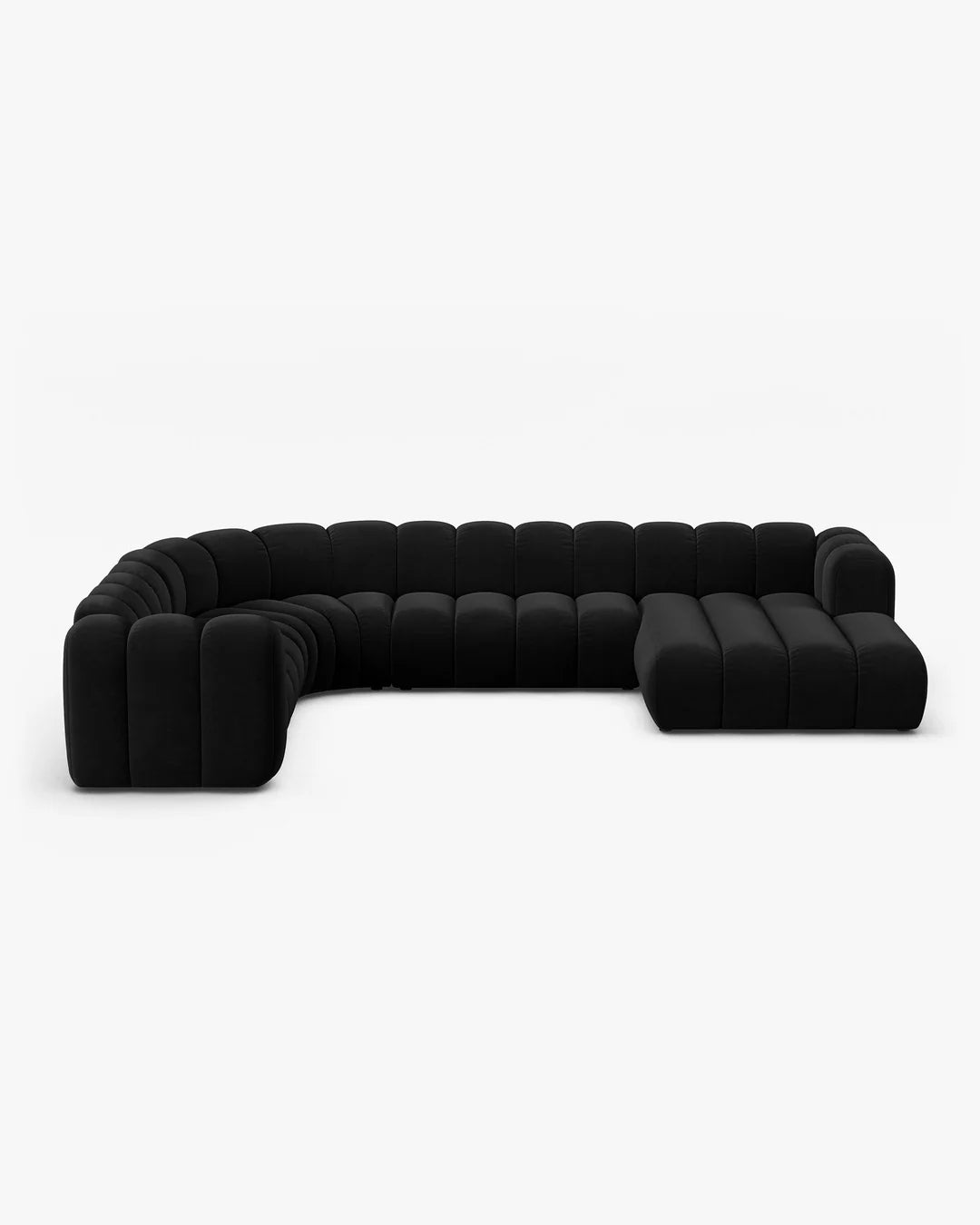PolsterOase Modulsofa – Grandé Wohnlandschaft 6-Sitzer in Samt, 370 cm Breite, Schwarz – Ansicht 1