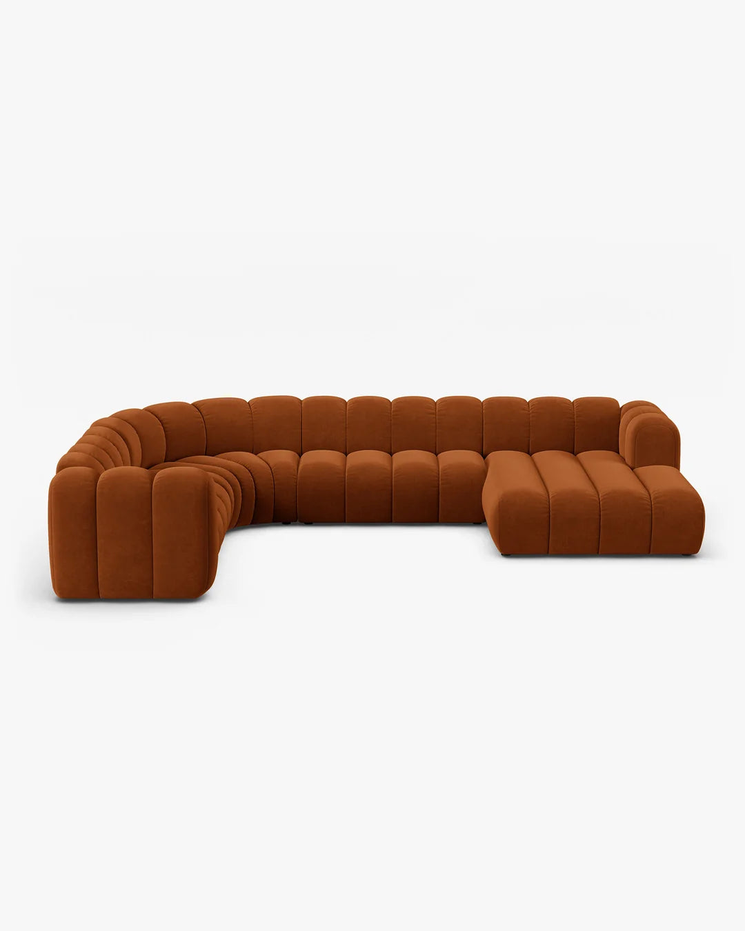 PolsterOase Modulsofa – Grandé Wohnlandschaft 6-Sitzer in Samt, 370 cm Breite, Terrakotta – Ansicht 1
