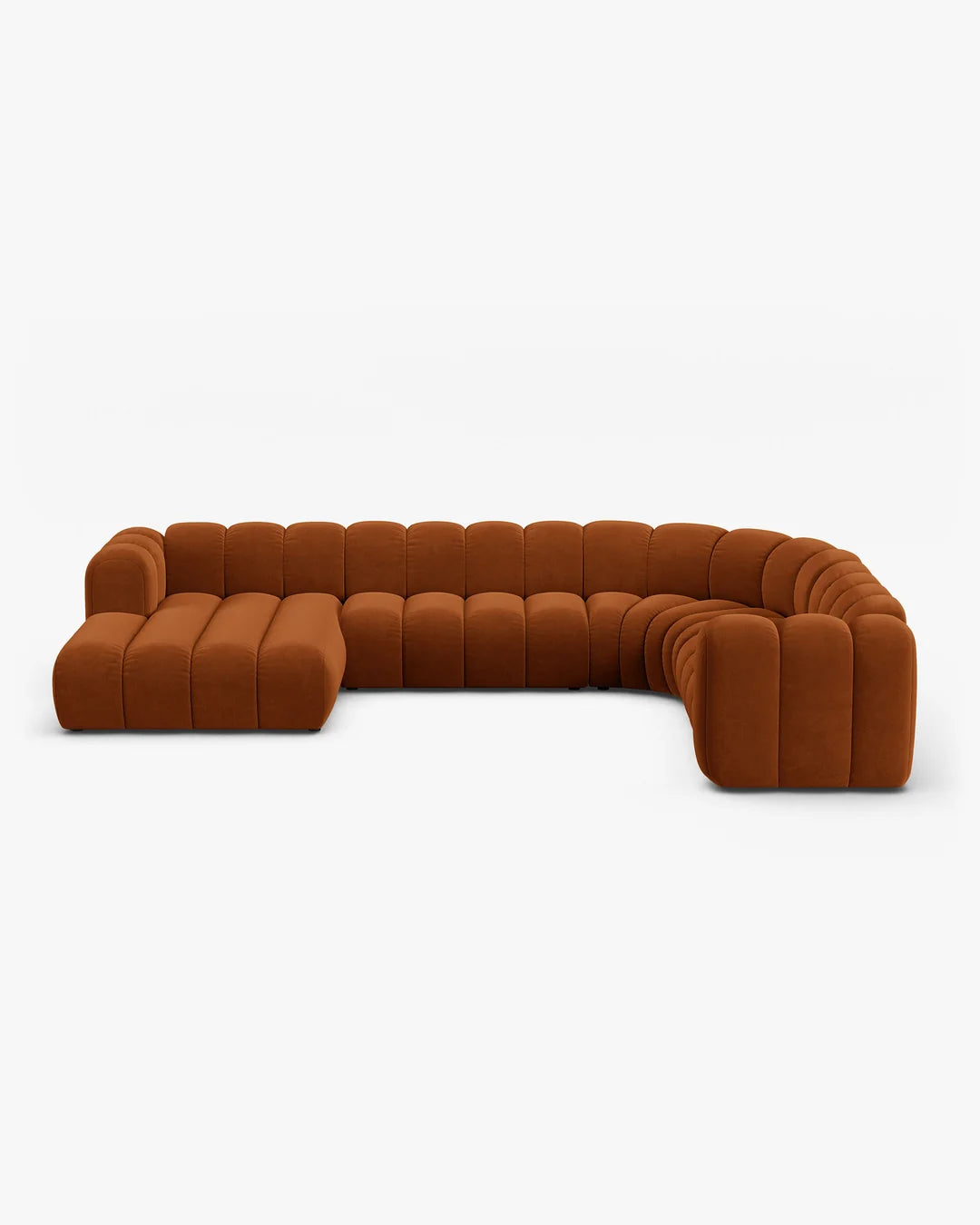 PolsterOase Modulsofa – Grandé Wohnlandschaft 6-Sitzer in Samt, 370 cm Breite, Terrakotta – Ansicht 1