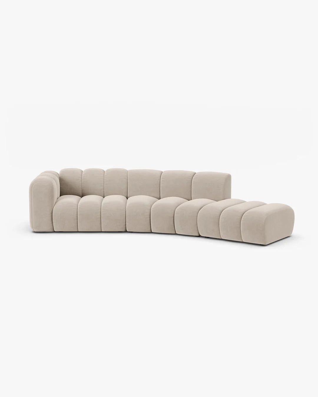 PolsterOase Modulsofa – Grandé offenes rundes Sofa 5-Sitzer in Samt, 335 cm Breite, Beige – Ansicht 1